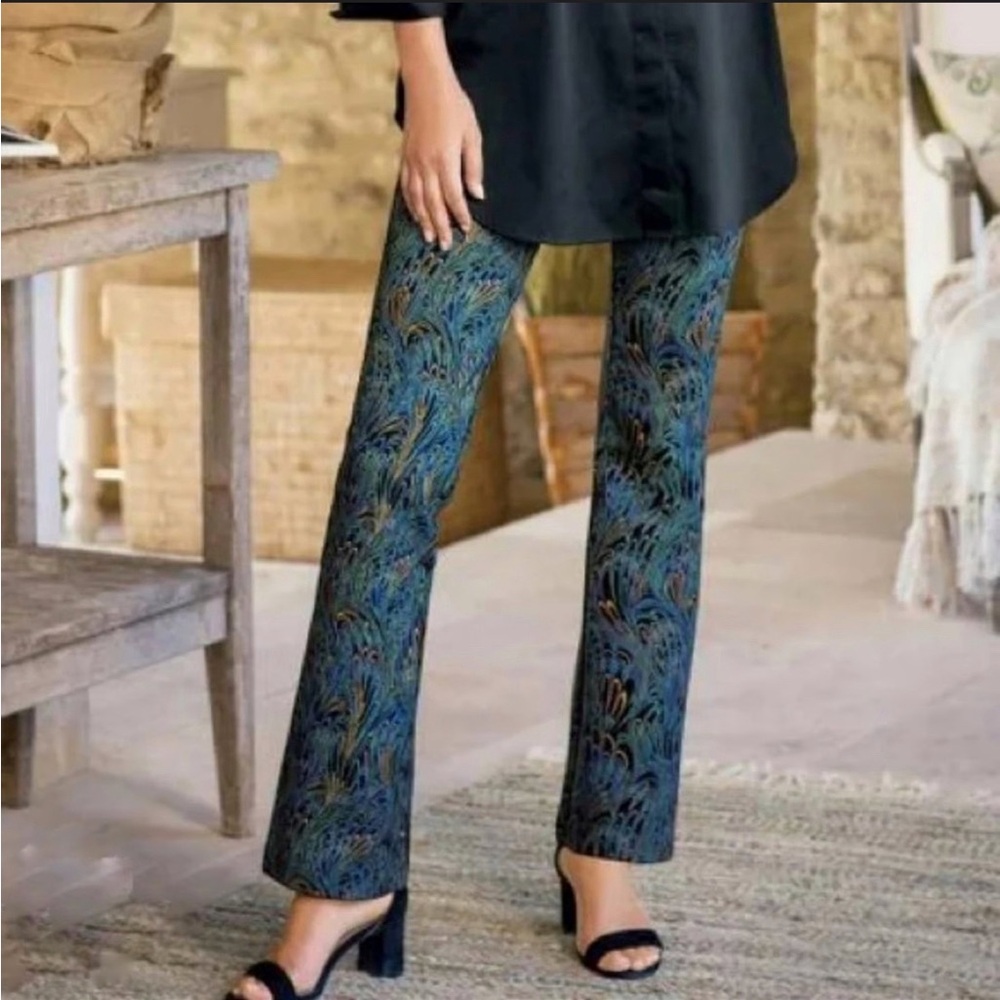 Soft Surroundings NWOT Peacock Print Pants - Picture 1 of 7